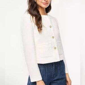 New J.Crew $218 Tweed Lady Jacket Sz 14  Classic Elegant Gold Pearl Button  AA14
